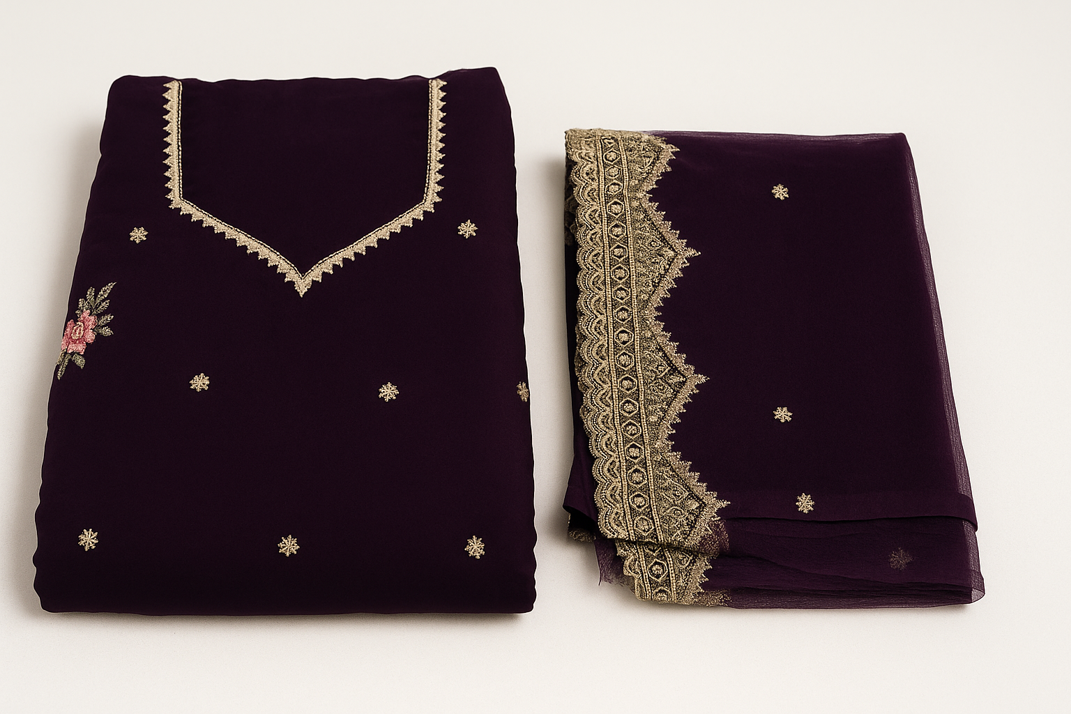 Purple Organza Embroidered Unstitched Pakistani Suit Set